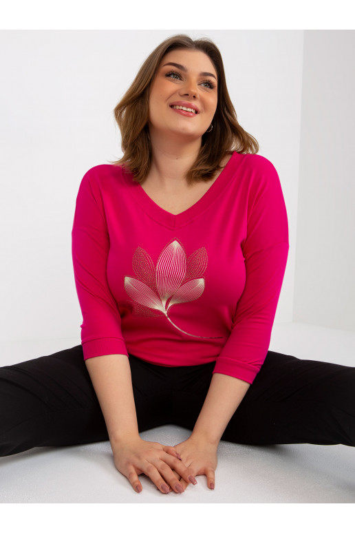 Fuksijas plus izmēra blūze ar V veida...