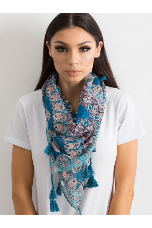 Zila šalle ar etnisku rakstu