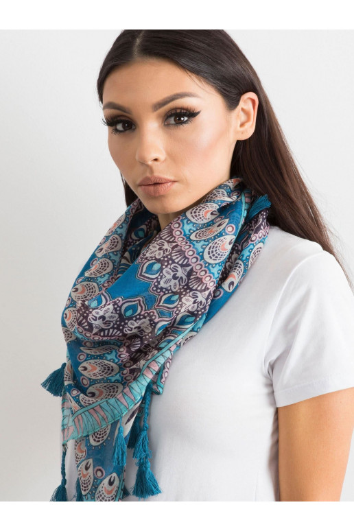 Zila šalle ar etnisku rakstu