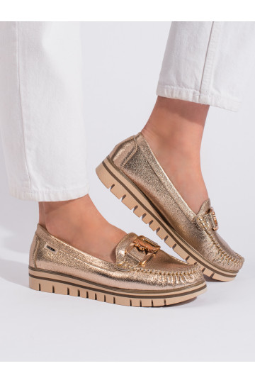 Zelta krāsas sieviešu mokasīni ar platformu 2