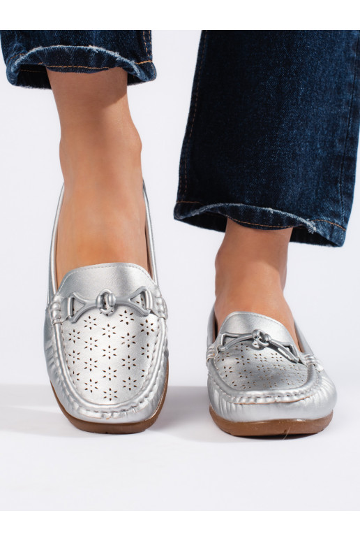 Sudraba krāsas sieviešu mokasīni