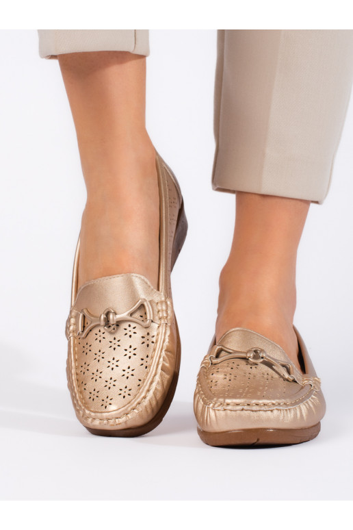 Zelta krāsas sieviešu mokasīni