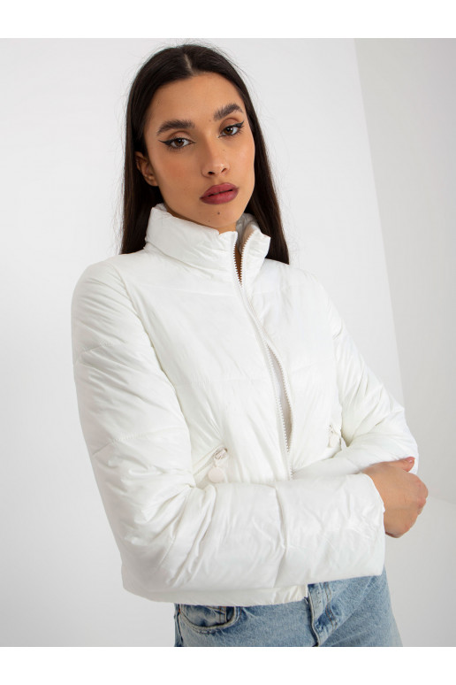 Ecru īsa pārejas stepēta jaka ar kabatām