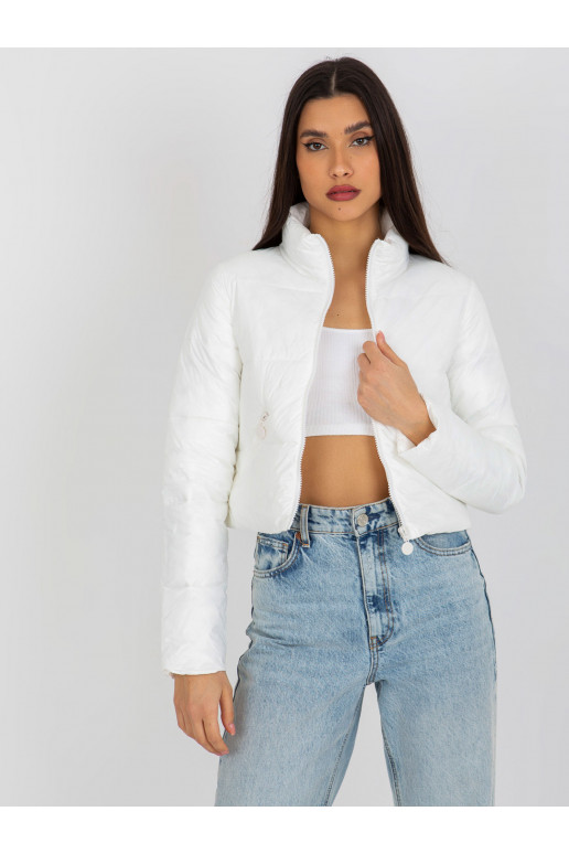 Ecru īsa pārejas stepēta jaka ar kabatām