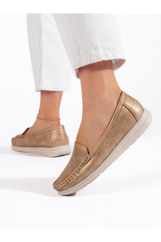 Zelta krāsas sieviešu mokasīni