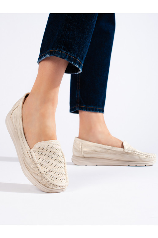 smilšu krāsas sieviešu mokasīni