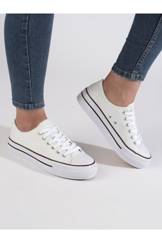 Baltas klasiska modeļa sieviešu kedas ar platformu