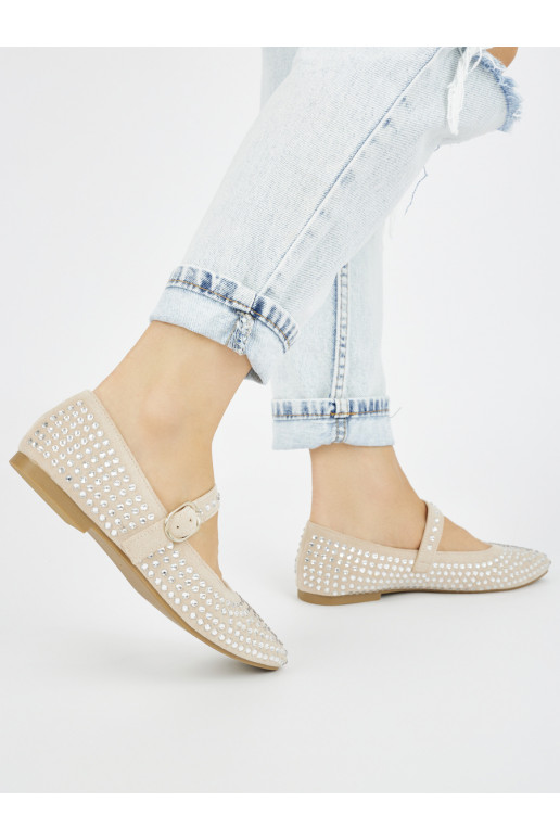 Bezowe  balerīnas z ćwietkami