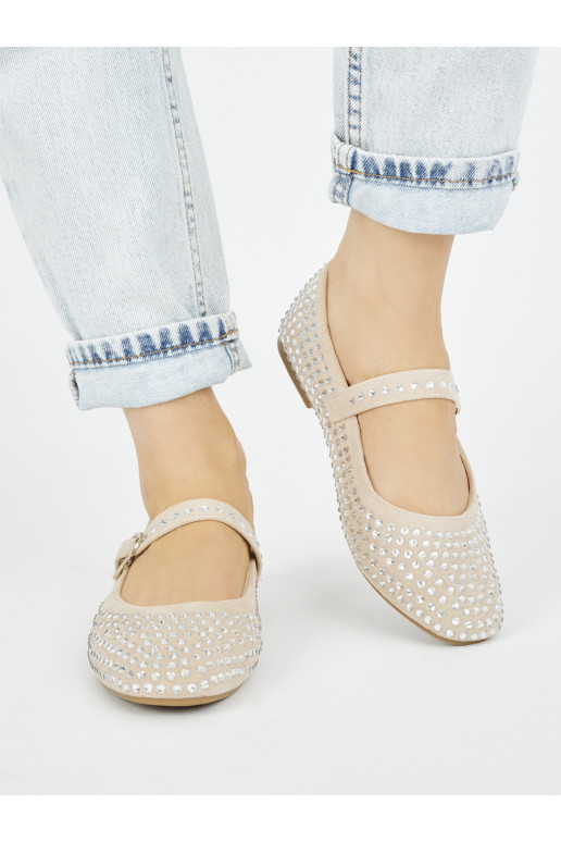 Bezowe  balerīnas z ćwietkami