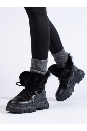 Sieviešu sniega zābaki ar kažokādu Melnas krāsas 2