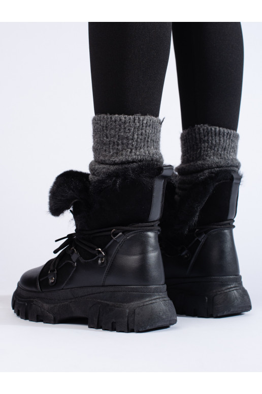 Sieviešu sniega zābaki ar kažokādu Melnas krāsas