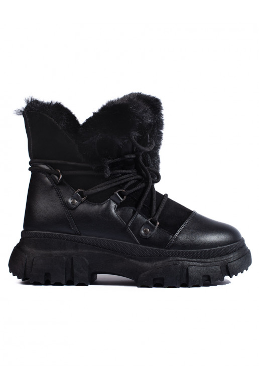 Sieviešu sniega zābaki ar kažokādu Melnas krāsas