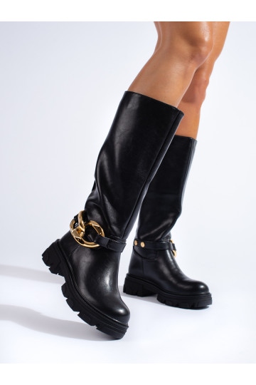 Melns Sieviešu zābaki  no eko ādas