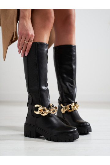 Melns Sieviešu zābaki  no eko ādas