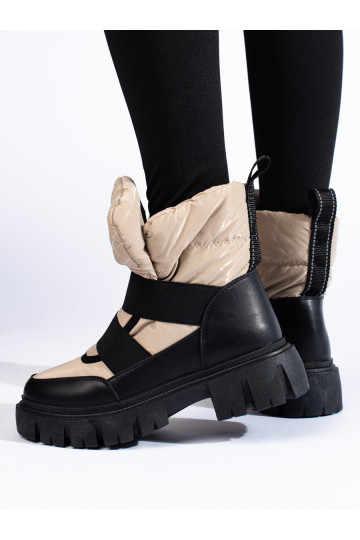 Sieviešu sniega zābaki uz biezas platformas bēšs Melnas krāsas 2