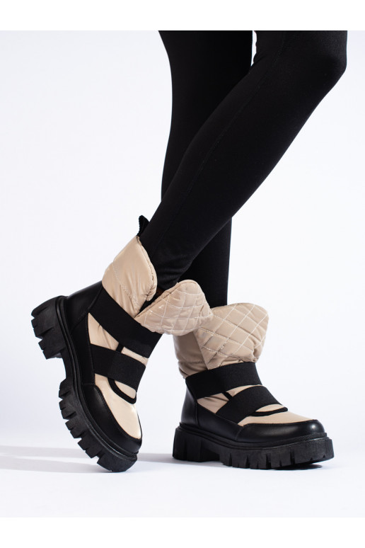 Sieviešu sniega zābaki uz biezas platformas bēšs Melnas krāsas