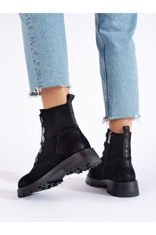 zamšādas sieviešu zābaki Melnas krāsas