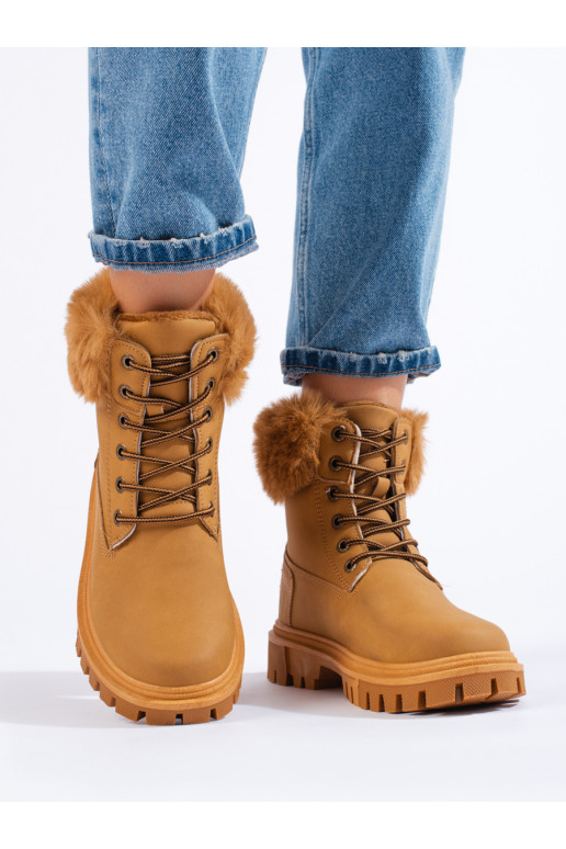 brūnas krāsas  sieviešu apavi  ar kažokādu