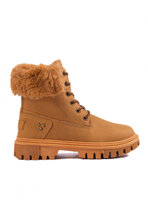 brūnas krāsas  sieviešu apavi  ar kažokādu