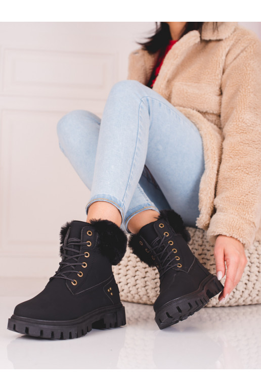 Melns  sieviešu apavi  ar kažokādu