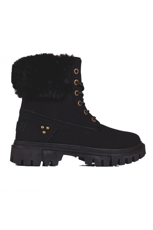 Melns  sieviešu apavi  ar kažokādu