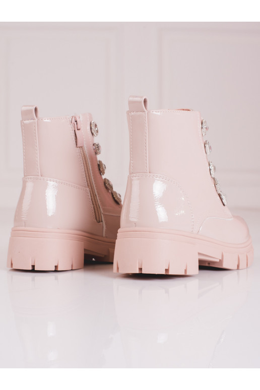 šņorējami zābaki   rozā krāsa