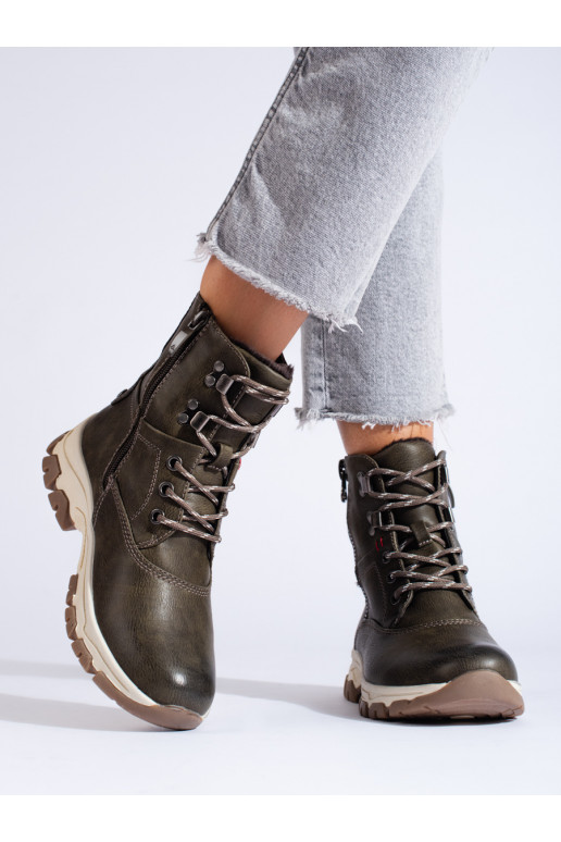 šņorējami zābaki ar dekoratīvu rāvējslēdzēju  khaki