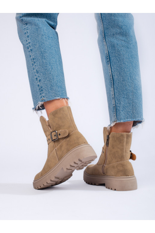 smilšu krāsas sieviešu zābaki no eko zamšādas