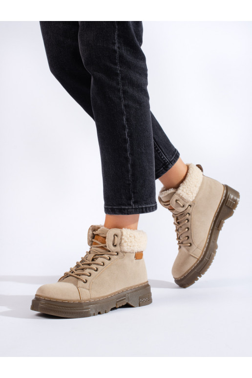 smilšu krāsas  sieviešu apavi  ar kažokādu