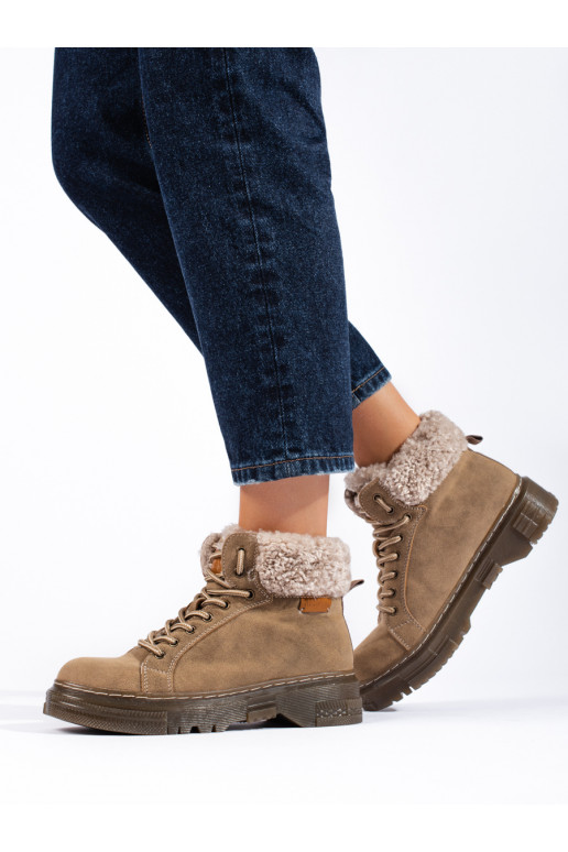 brūnas krāsas  sieviešu apavi  ar kažokādu