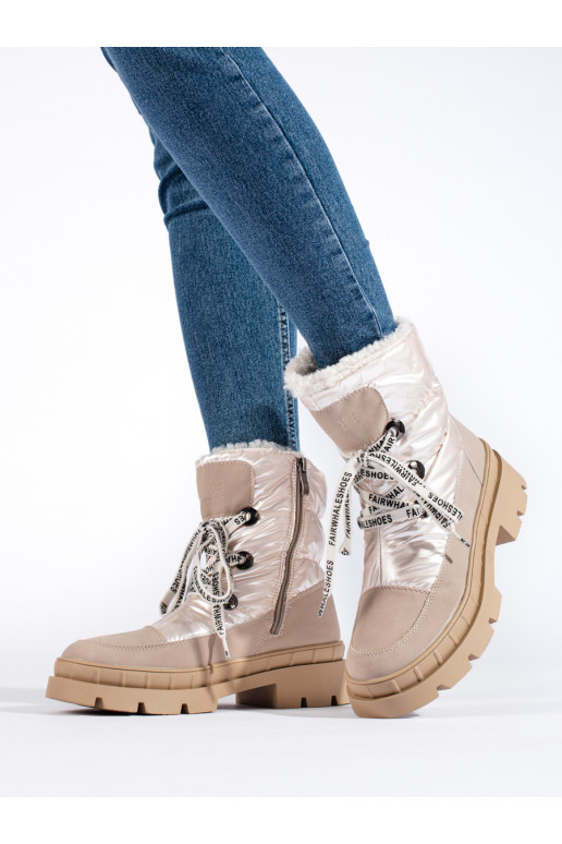 smilšu krāsas Sieviešu sniega zābaki ar kažokādu