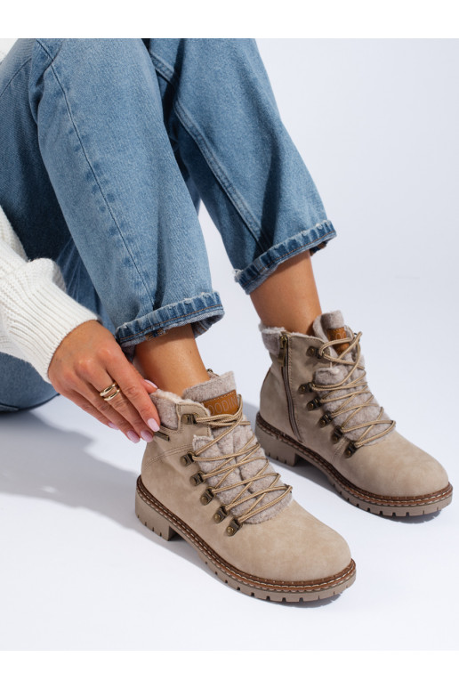 smilšu krāsas  sieviešu apavi   ar kažokādu