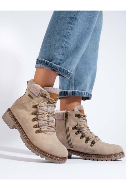 smilšu krāsas  sieviešu apavi   ar kažokādu