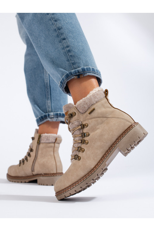 smilšu krāsas  sieviešu apavi   ar kažokādu