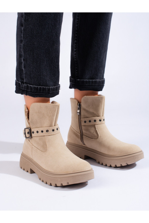 smilšu krāsas sieviešu zābaki no eko zamšādas 