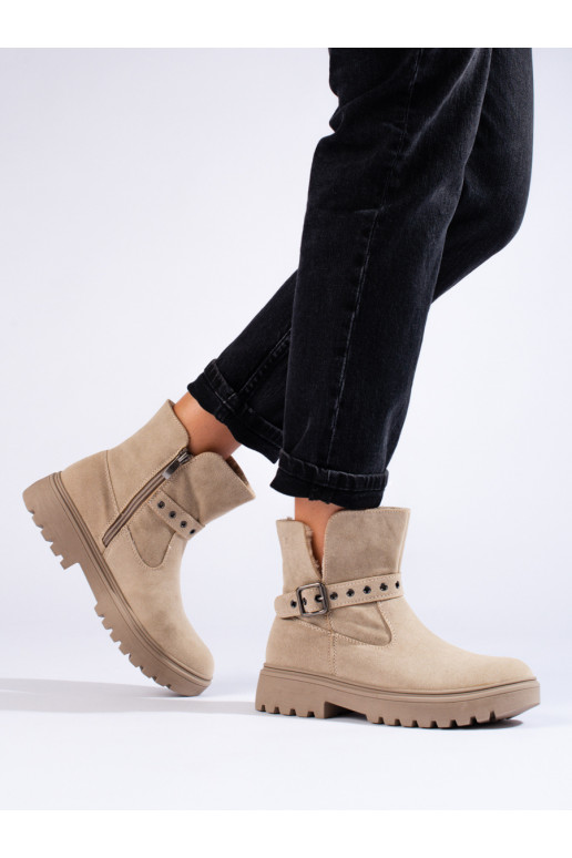 smilšu krāsas sieviešu zābaki no eko zamšādas 