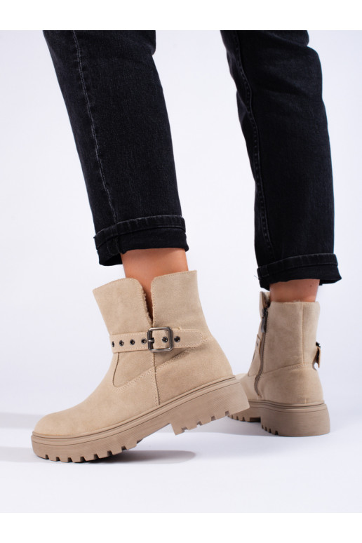 smilšu krāsas sieviešu zābaki no eko zamšādas 