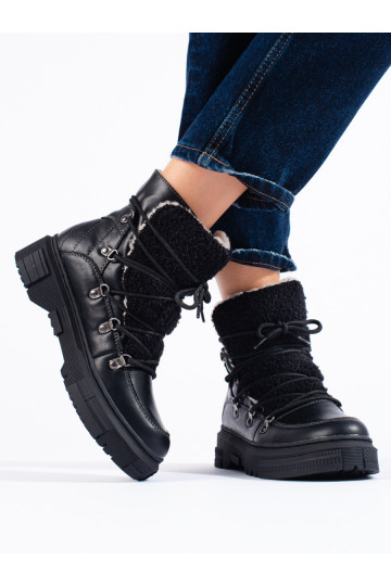 Melns Sieviešu sniega zābaki ar kažokādu 2