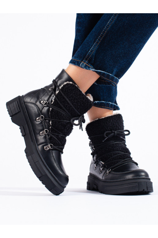 Melns Sieviešu sniega zābaki ar kažokādu