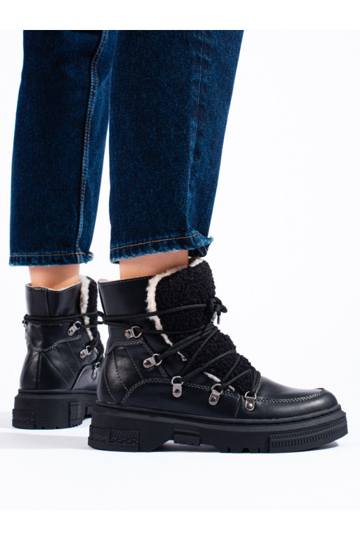 Melns Sieviešu sniega zābaki ar kažokādu