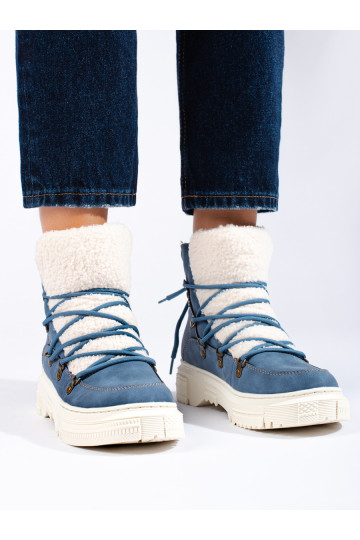 Zilas krāsas Sieviešu sniega zābaki ar kažokādu 2