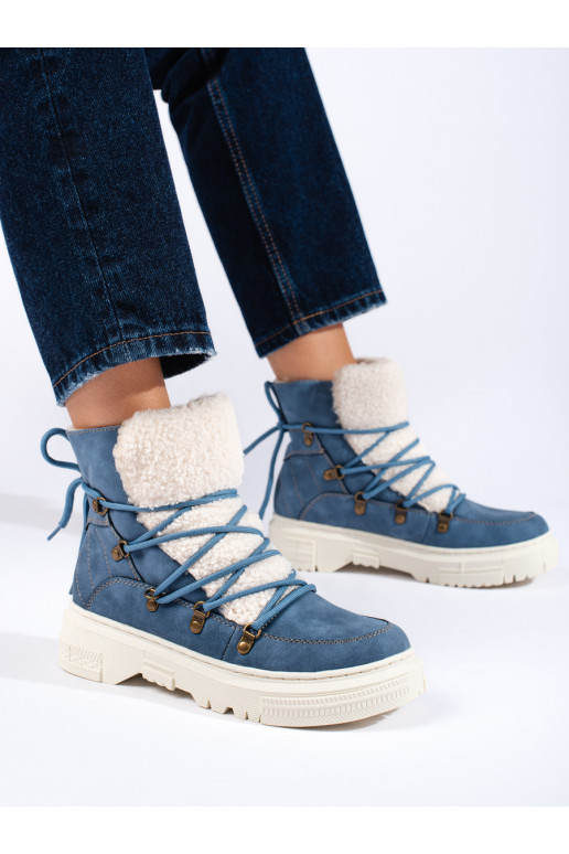 Zilas krāsas Sieviešu sniega zābaki ar kažokādu