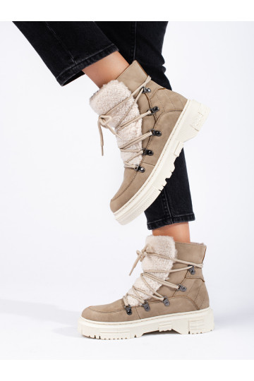 smilšu krāsas Sieviešu sniega zābaki ar kažokādu 2