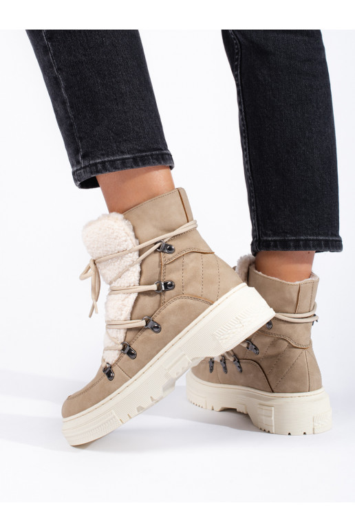 smilšu krāsas Sieviešu sniega zābaki ar kažokādu