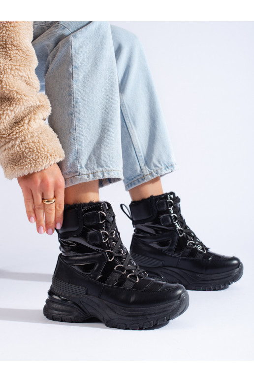 Melns Sieviešu sniega zābaki ar kažokādu Potocki