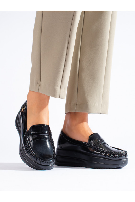 Laque Melnas krāsas mokasīni uz biezas platformas