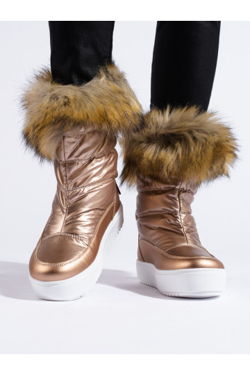 rozā krāsa Sieviešu sniega zābaki ar kažokādu