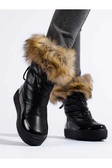 Melnas krāsas Sieviešu sniega zābaki ar kažokādu 2