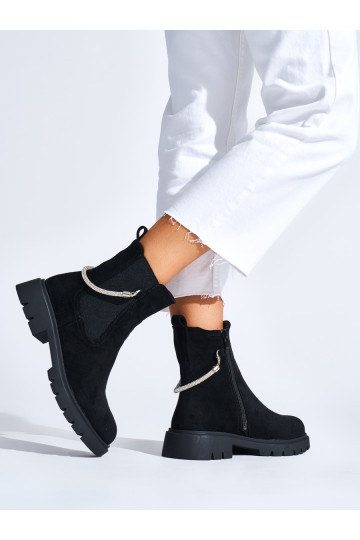 Melns sieviešu zābaki z ozdobnym łańcuszkiem 2