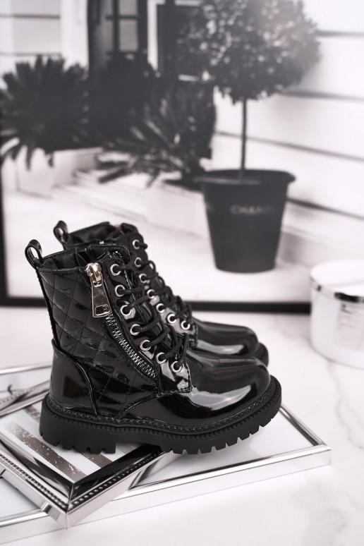 Melnas krāsas lakots sieviešu zābaki